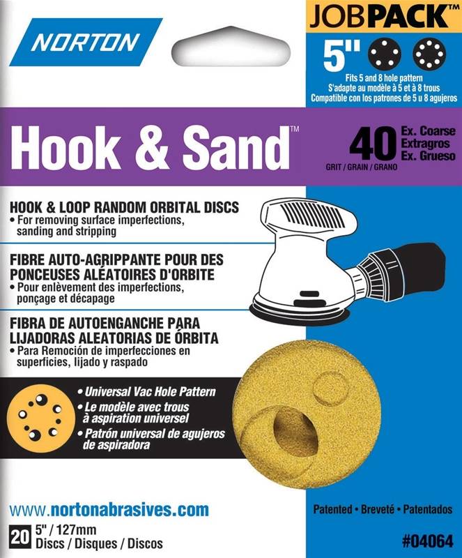 5 H&L 40G SAND DISC 20/PK NORTON 5&8 HOLE"
