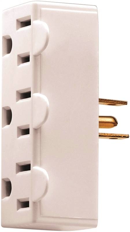 TAP 3OUTLET GND 2P3W PLAST WHT