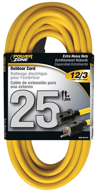 CORD EXT OUTDOOR 12/3X25FT YEL