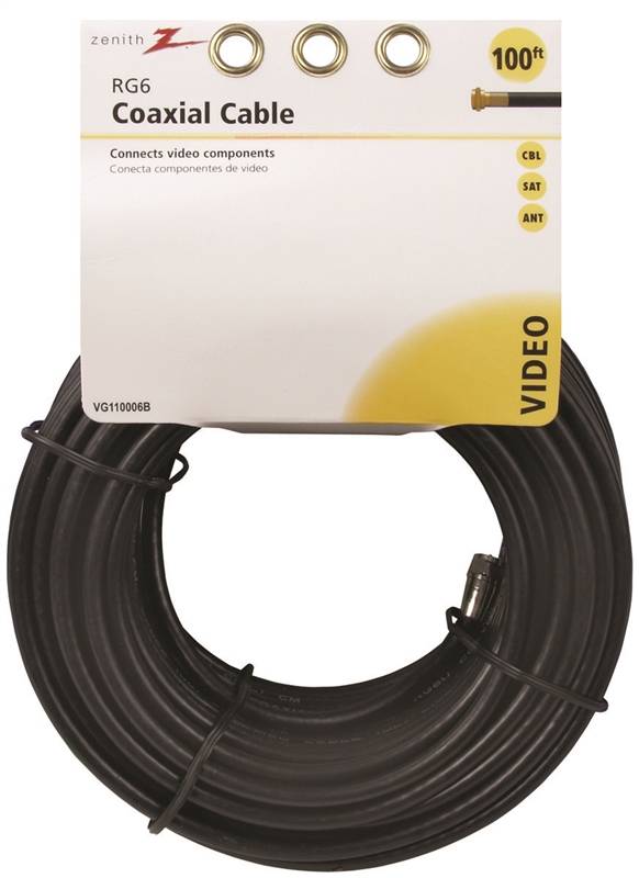 CABLE COAX RG6/F CONN100FT BLK