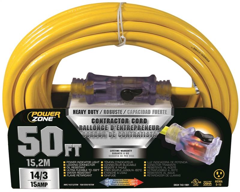 CORD EXT 14/3 SJTOW X 50FT YEL