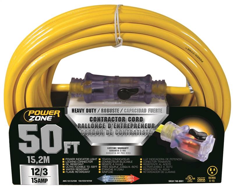 CORD EXT 12/3 SJTOW X 50FT YEL