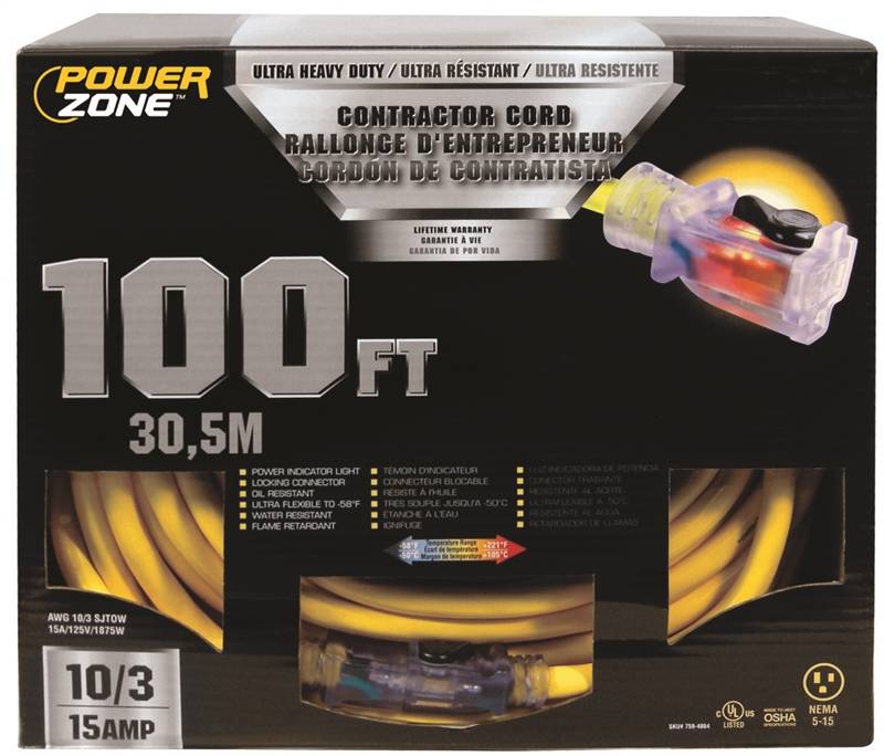 CORD EXT 10/3SJTOW X 100FT YEL