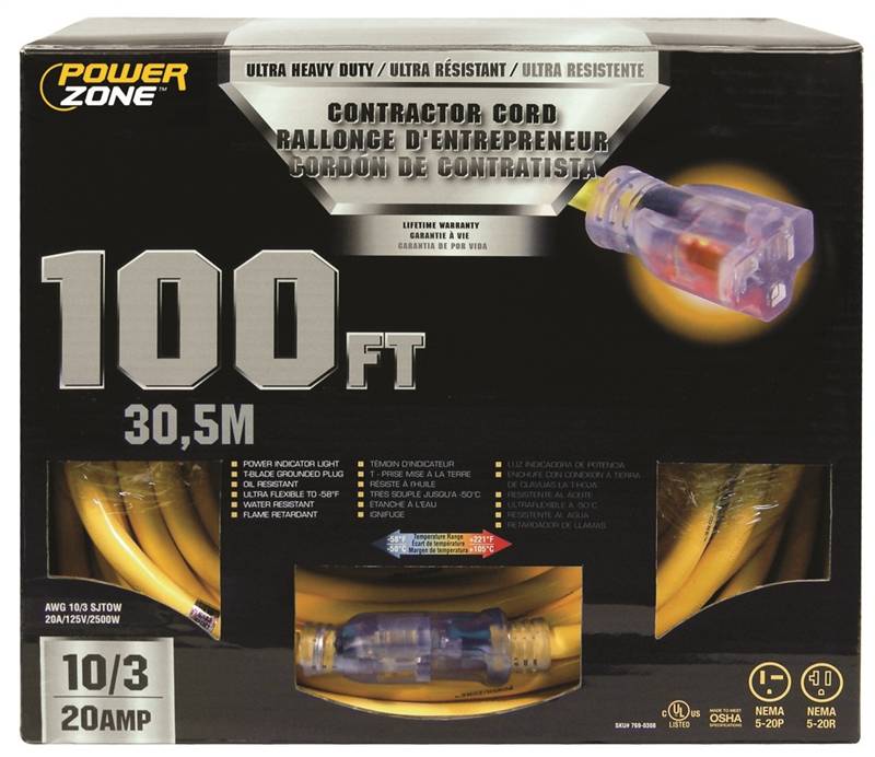 CORD EXT TBLD10/3X100FT 20AYEL