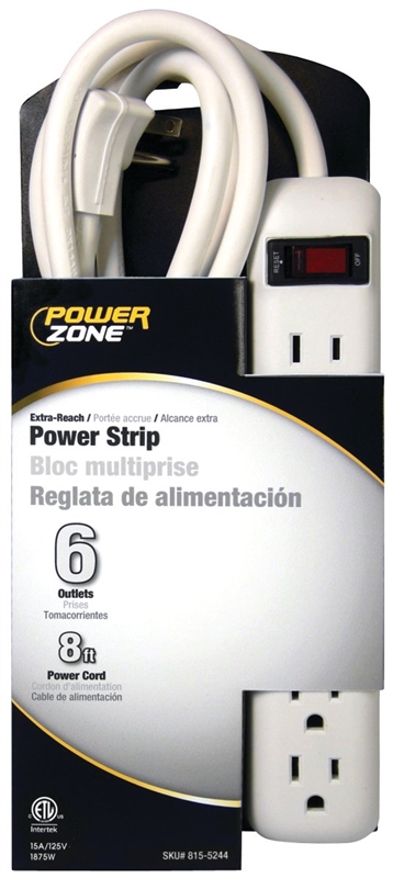 STRIP 6OUT SAFETY 8FT CORD WHT