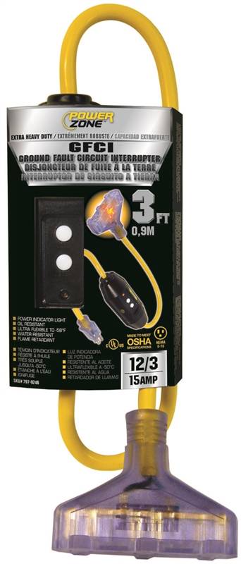 ADAPTER 3 OUTLET GFCI 12/3 YEL