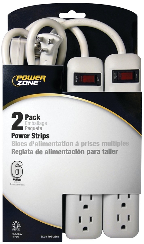 STRIP  POWR 6OUT 18IN CORD WHT