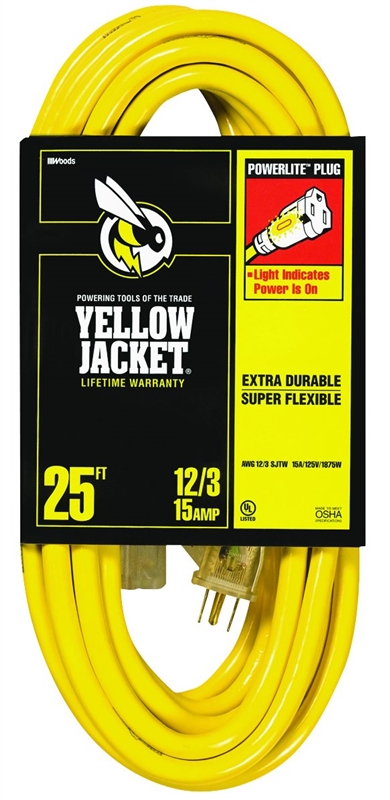 CORD EXT WITH/LT 12/3X25FT YEL