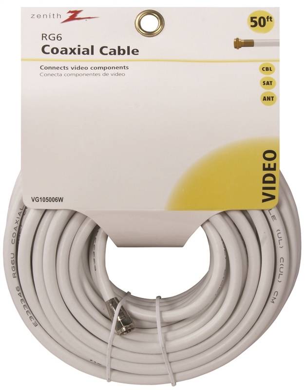 CABLE COAX RG6/F CONN 50FT WHT