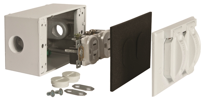 WEATHERPROOF DBL OUTLET KIT WHT MASON K312WH / CS312WH
