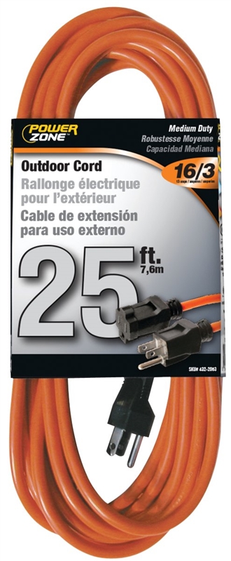 CORD EXT OUTDOOR 16/3X25FT ORG