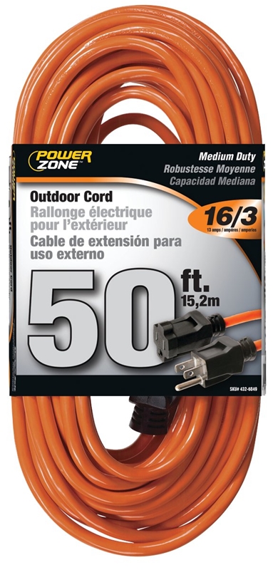 CORD EXT OUTDOOR 16/3X50FT ORG