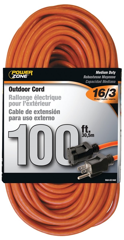 CORD EXT OUTDR 16/3X100FT ORG