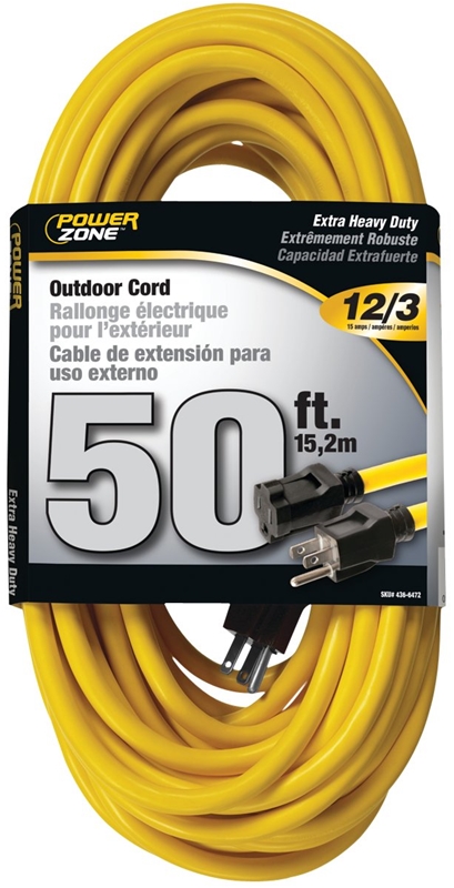 CORD EXT OUTDOOR 12/3X50FT YEL