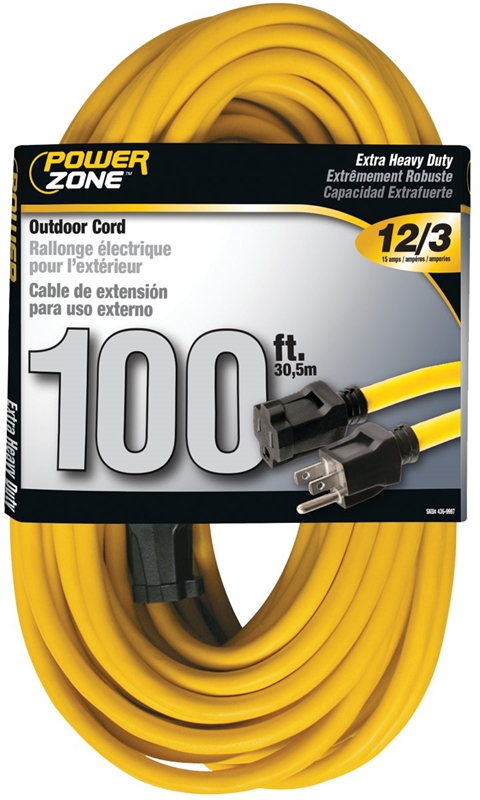 CORD EXT OUTDR 12/3X100FT YEL