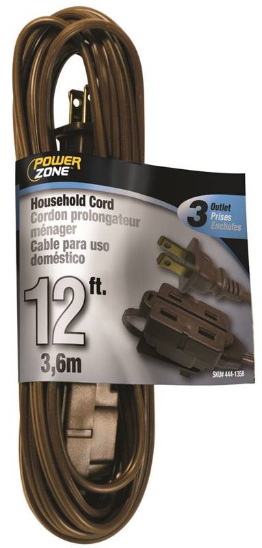CORD EXT INDR 16/2SPTX12FT BRN