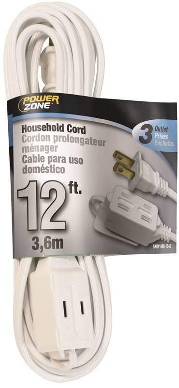 CORD EXT INDR 16/2SPTX12FT WHT