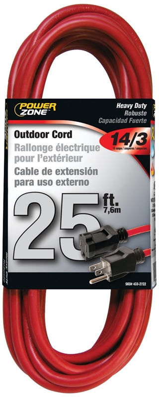 CORD EXT 14/3X25FT RED STP