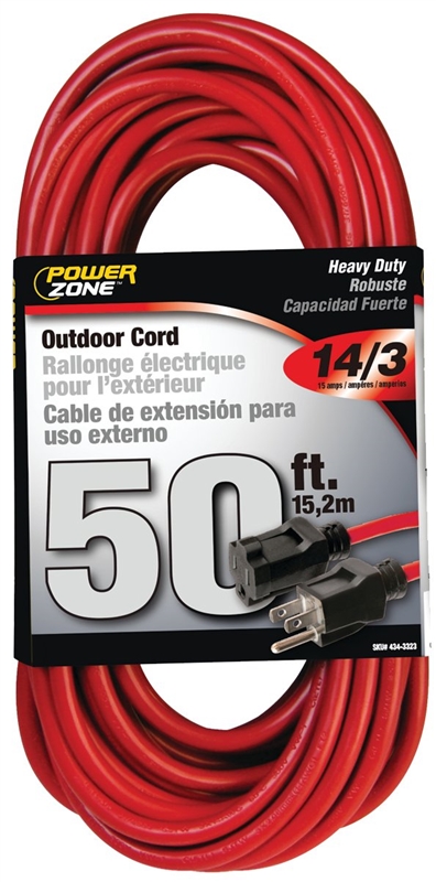 CORD EXT 14/3X50FT RED STP