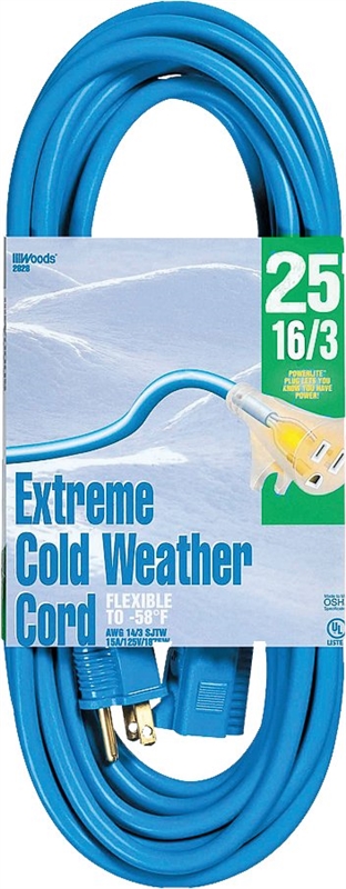 CORD EXT COLDFLX 16/3X25FT BLU