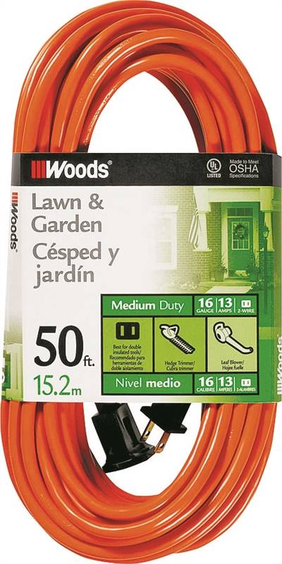 CORD EXT OUTDOOR 16/2X50FT ORG