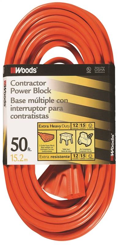 CORD EXT OTDR12/3X50FT 3OT ORG