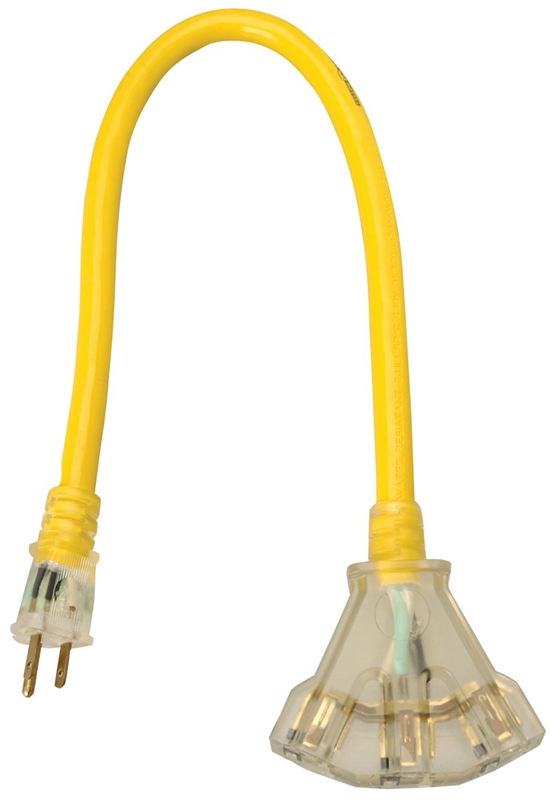 CORD EXT PWR BLK 12/3 X 2' YEL YELLOW