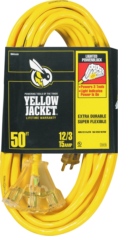 CORD EXT PWR BLK 12/3 X 50' YEL YELLOW