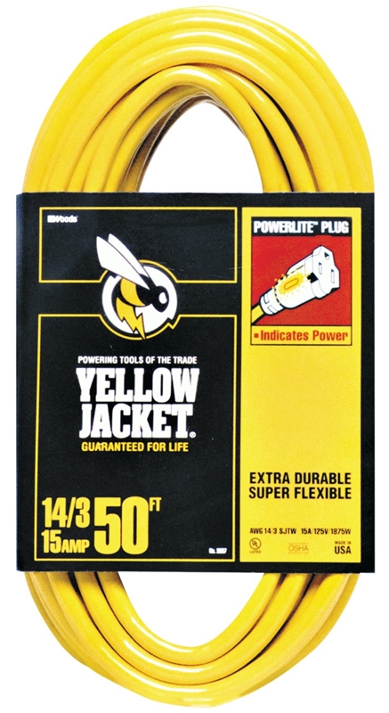 CORD EXT W/LT 14/3 X 50' YEL YELLOW