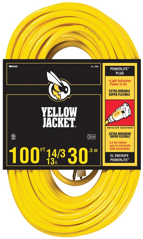 CORD EXT W/LT 14/3 X 100' YEL YELLOW