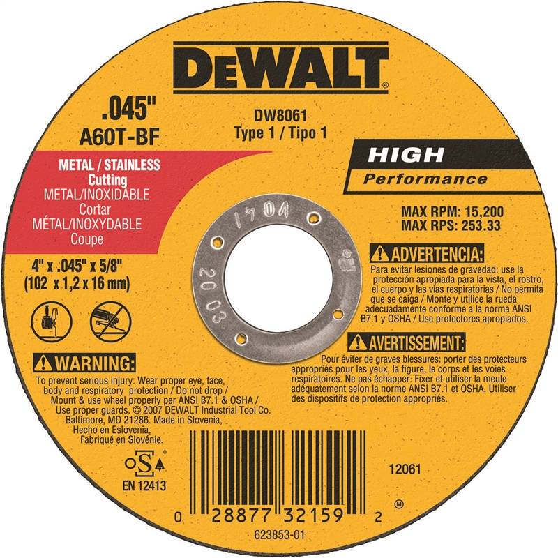 DEWALT 8061 METAL CUTOFF WHEEL 5/8 ARBOR"