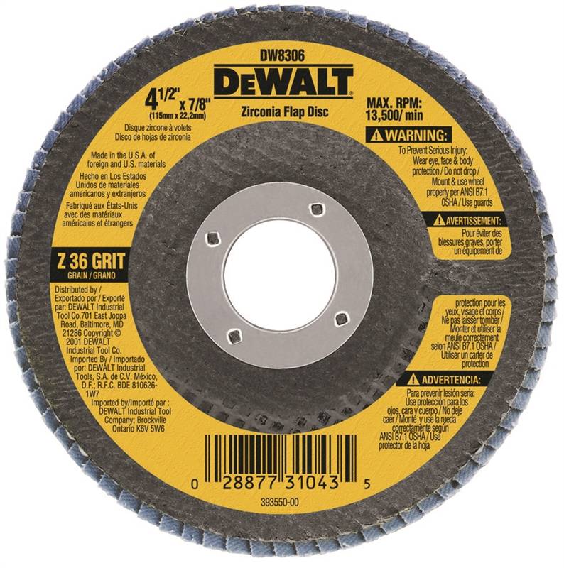 DEWALT 8306 36G ZIRCONIA DISC 4-1/2X7/8""
