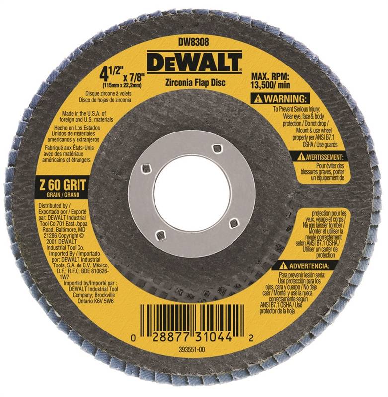 DEWALT 8308 60G ZIRCONIA DISC 4-1/2X7/8""