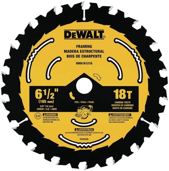 DEWALT 6-1/2 18T CIRC SAW BLADE 6-1/2 THIN KERF CARBIDE TEETH"
