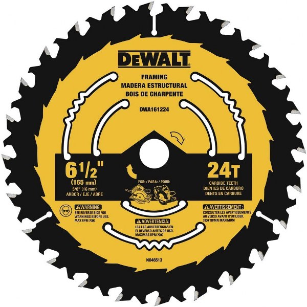 DEWALT 6-1/2 24T CIRC SAW BLADE 6-1/2 THIN KERF CARBIDE TEETH"