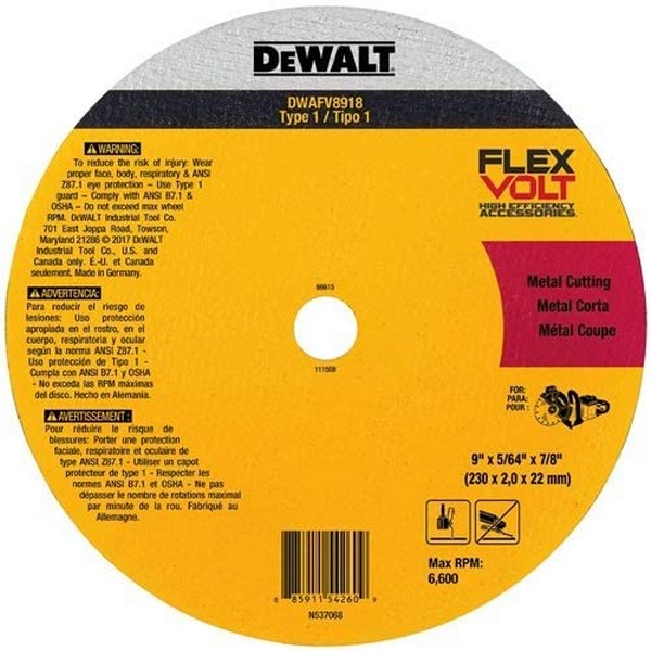 DEWALT 9 X 5/64 X 7/8 T1 CUTOFF WHEEL FV