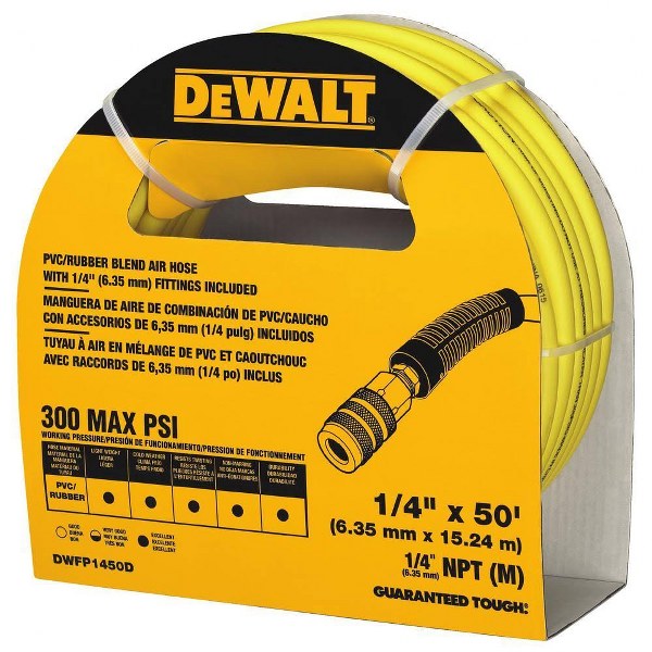 DEWALT 1/4 X 50' AIR HOSE DWFP1450D WITH 1/4" FITTINGS"