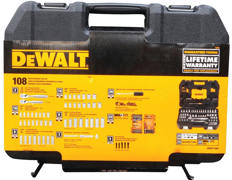 DEWALT 108PC MECHANIC TOOL SET SET, WITH PTA CASE