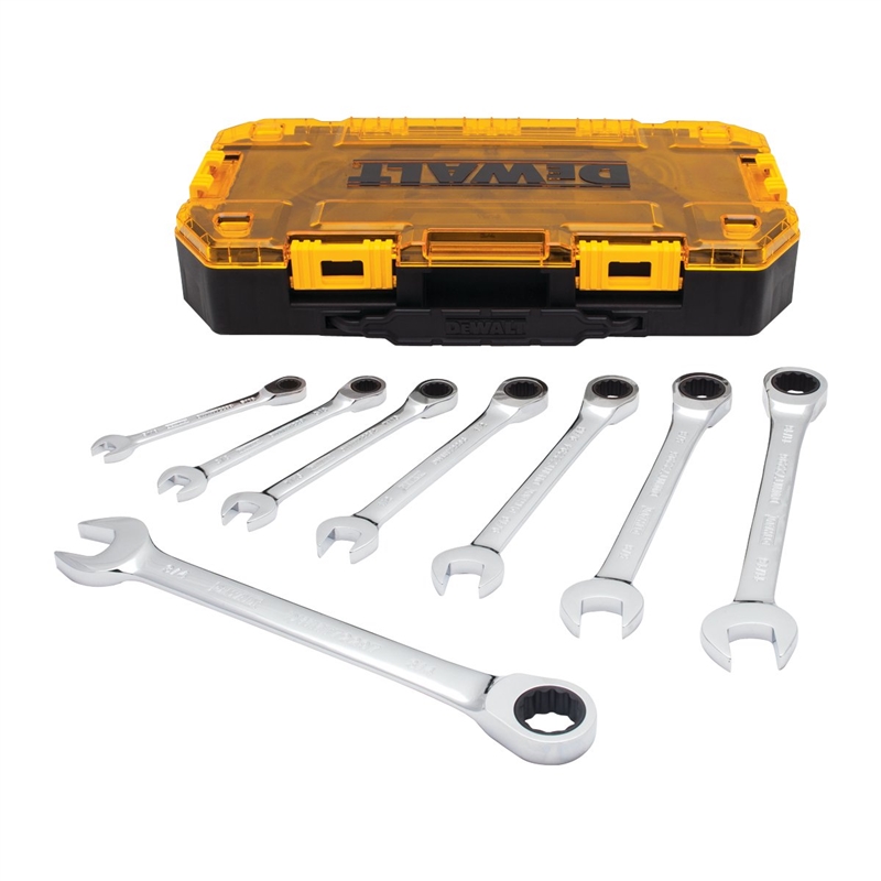 DEWALT 8PC SAE RATCHET COMBO WRENCH SET TOUGH BOX
