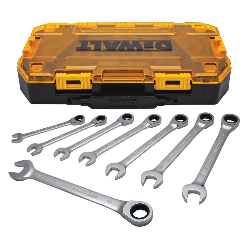 DEWALT 8PC MM RATCHET COMBO WRENCH SET TOUGH BOX