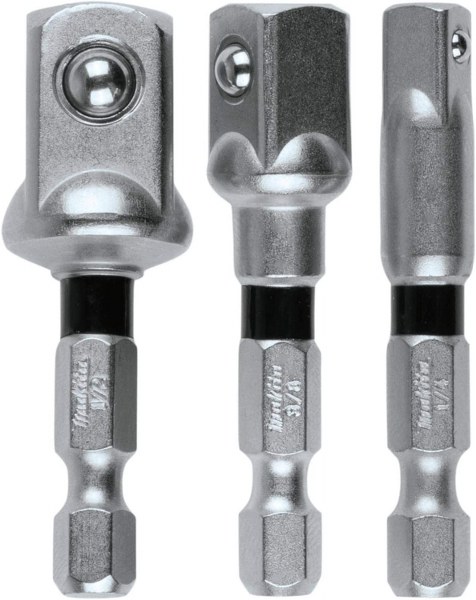 MAKITA 3PC SOCKET ADAPTER SET 2 LONG SQUARE 1/4" 3/8" & 1/2""