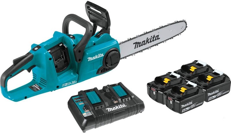 Makita 14 Chainsaw Kit 18v X2 (36v) 4- 5.0ah Batteries"