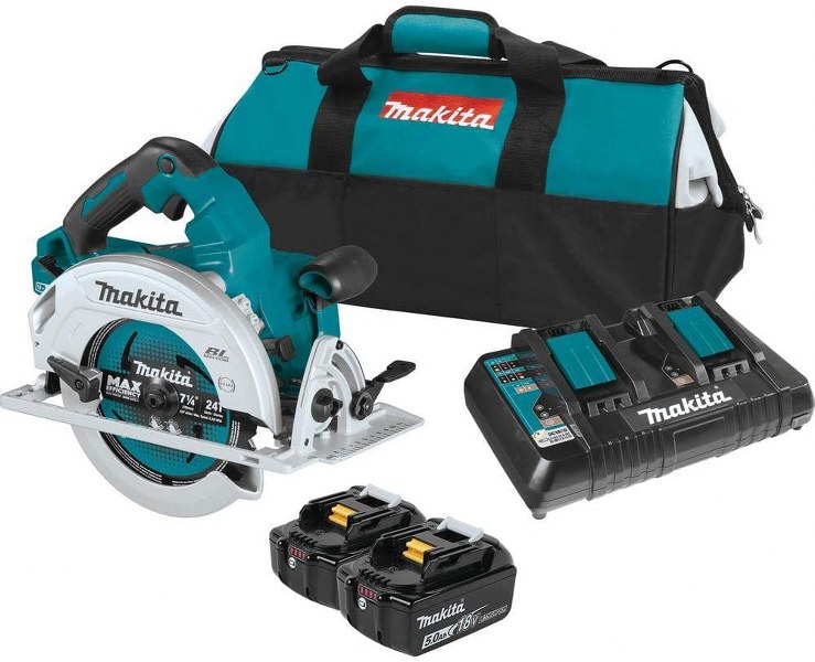 Makita 18v X2 Cordless Circular Saw And Charger + 2 5.0ah Batts
